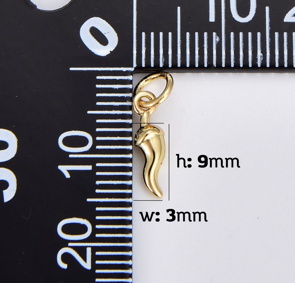 18K Gold Filled Dainty Italian Horn Add-On Charm, Italian Horn Pendant for Necklace Bracelet Jewelry Making Supply, 9x3mm, CP1914