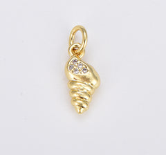 18K Gold Filled Dainty Shell Charm Pendant, Sea Clam Shell Micro Paved CZ Charm, Beach Charm, Ocean Charm, Summer Charm, Gift for Her, CP1916