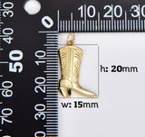18K Gold Filled Dainty Cowboy Boots Charm Pendant, Stainless Steel Artisan Engraved Puffed Cowboy Boots Shoes Charm, 20x15mm, CP1917