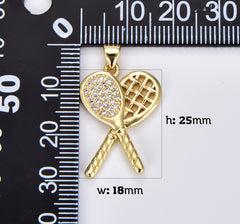 18K Gold Filled Dainty Tennis Racket Charm Pendant, Pickle Ball Charm, Sports Charm, Micro Pave CZ Tennis Necklace, DIY Jewelry Supplies, CP1922