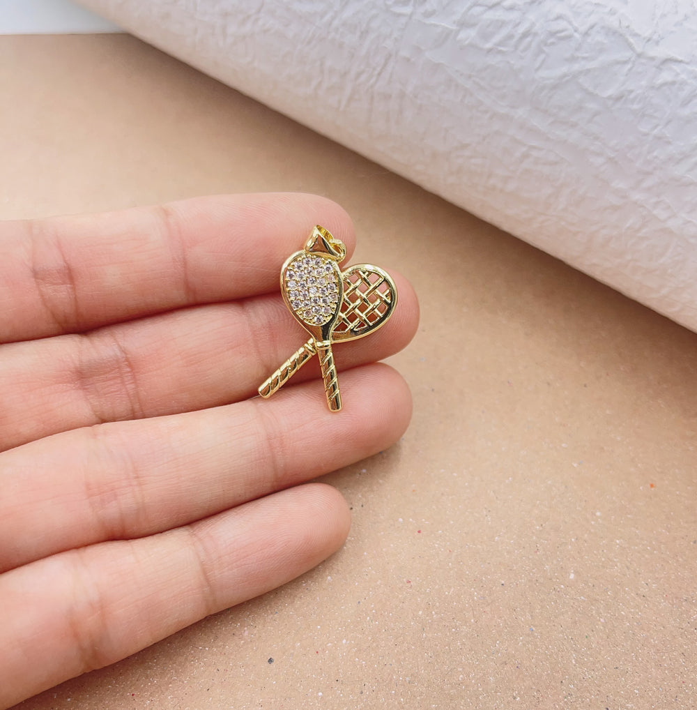 18K Gold Filled Dainty Tennis Racket Charm Pendant, Pickle Ball Charm, Sports Charm, Micro Pave CZ Tennis Necklace, DIY Jewelry Supplies, CP1922