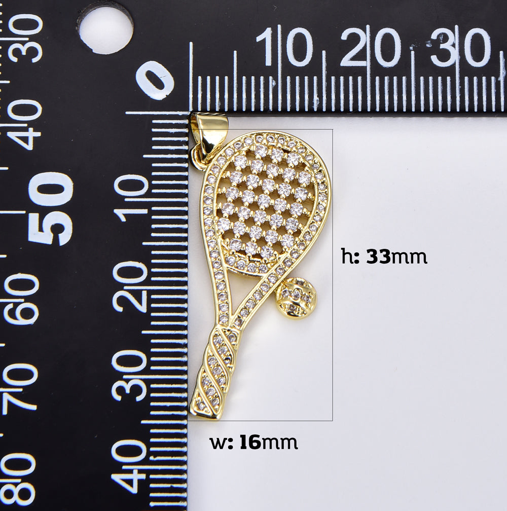 18K Gold Filled Dainty Tennis Racket Charm Pendant, Pickle Ball Charm, Sports Charm, Micro Pave CZ Tennis Necklace, DIY Jewelry Supplies, CP1922