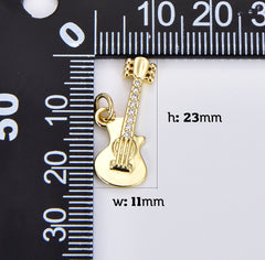 18K Gold Filled Rock n Roll Tiny Guitar Charm Musician Guitarist with Dainty Micropave CZ Guitar For DIY Earring Bracelet Necklace Supply CP1923