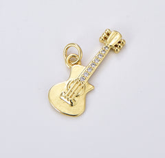 18K Gold Filled Rock n Roll Tiny Guitar Charm Musician Guitarist with Dainty Micropave CZ Guitar For DIY Earring Bracelet Necklace Supply CP1923