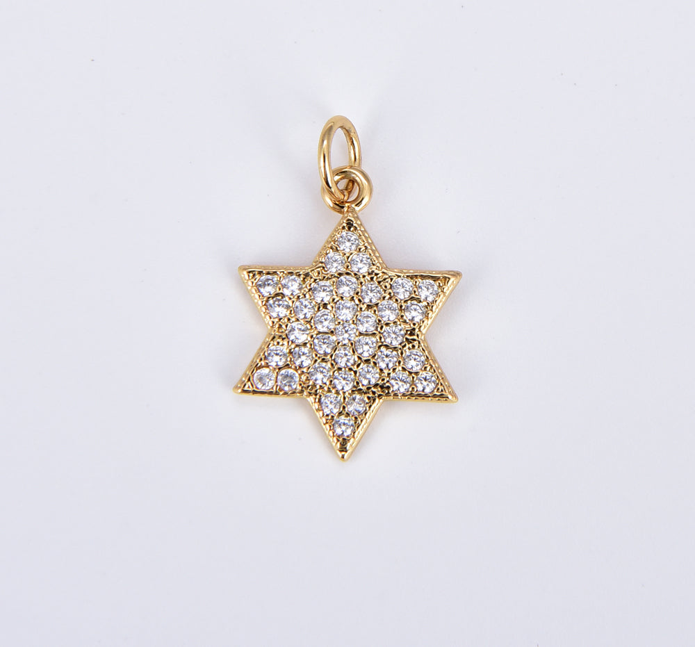 18K Gold Filled Dainty Cubic Star Charm, Star of David Pendant Jewish Charm for Bracelet Necklace Component, 18x13mm, CP1926