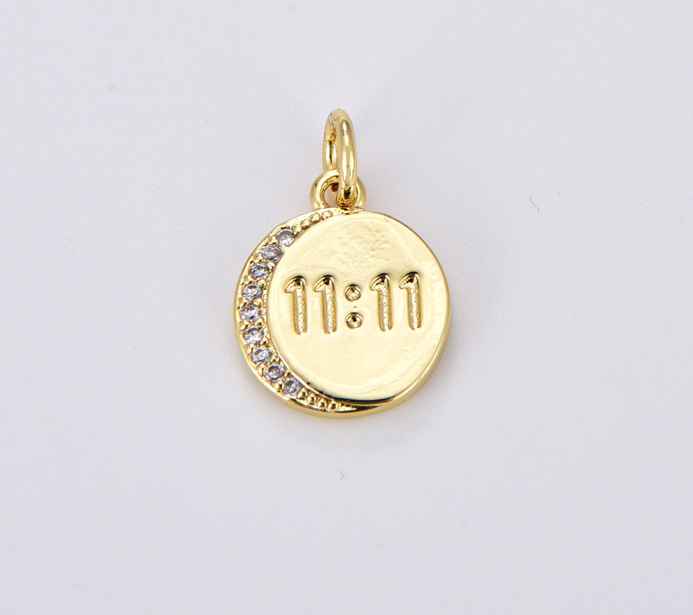 18K Gold Filled 1111 Angel Number Charm 11:11 Angel Number Necklace Charm Coin CZ Spiritual Gift Lucky Number Necklace, CP1927