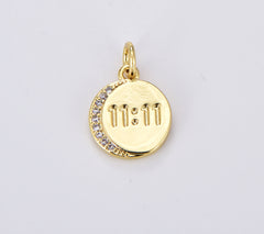 18K Gold Filled 1111 Angel Number Charm 11:11 Angel Number Necklace Charm Coin CZ Spiritual Gift Lucky Number Necklace, CP1927