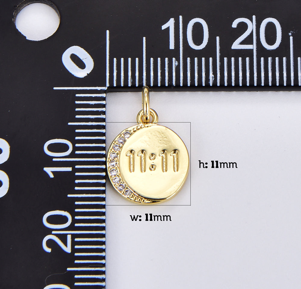 18K Gold Filled 1111 Angel Number Charm 11:11 Angel Number Necklace Charm Coin CZ Spiritual Gift Lucky Number Necklace, CP1927