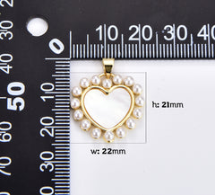 18K Gold Filled Shell Pearl Beaded Heart Charm Pendant for Valentine Jewelry Gift Idea Making, 22x21mm, CP1928