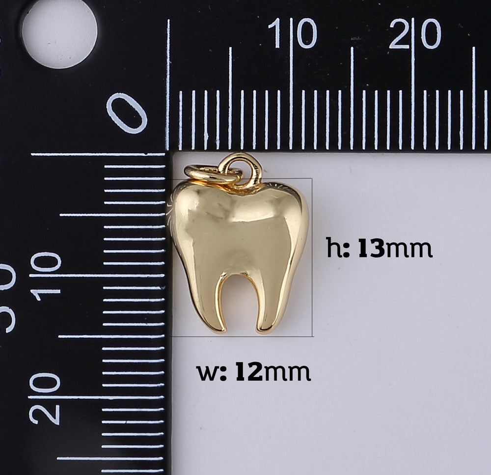 18K Gold Filled Dainty Wisdom Tooth Charm, Human Tooth Pendant for Necklace Bracelet Earrings Jewelry Making Supply, 13x12mm, CP1930