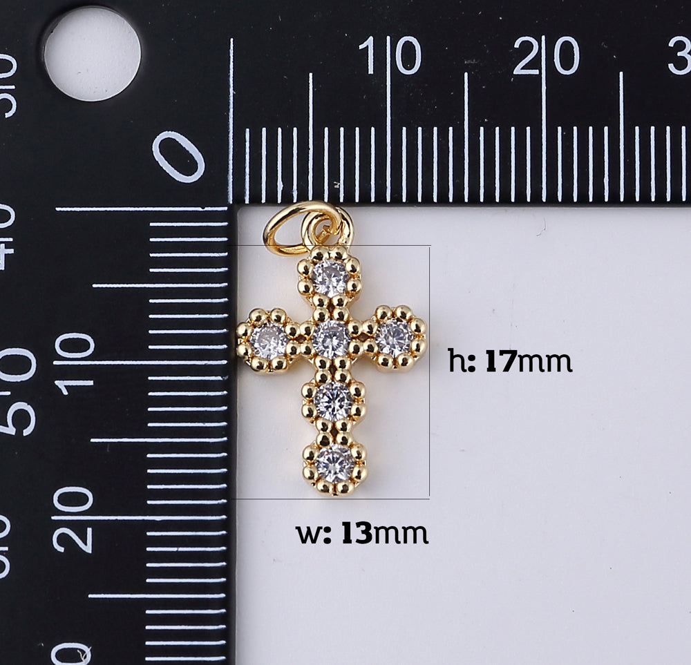 18K Gold Filled Dainty Cross Charm, Gold Filled CZ Micro Pave Cross Pendant, DIY Fashion Jewelry Making Supply for Necklace Bracelet Earring, 17x13mm CP1931