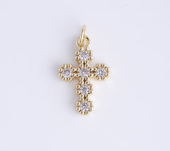 18K Gold Filled Dainty Cross Charm, Gold Filled CZ Micro Pave Cross Pendant, DIY Fashion Jewelry Making Supply for Necklace Bracelet Earring, 17x13mm CP1931