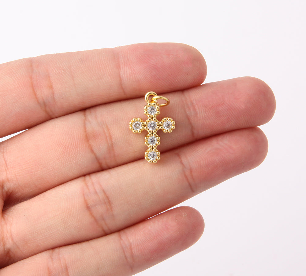 18K Gold Filled Dainty Cross Charm, Gold Filled CZ Micro Pave Cross Pendant, DIY Fashion Jewelry Making Supply for Necklace Bracelet Earring, 17x13mm CP1931