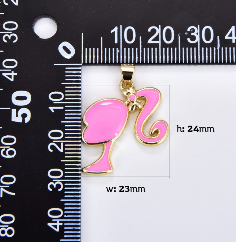 18K Gold Filled Pink Enamel Barbie Doll Head Silhouette Charm, Barbie Doll Head Pendant for Necklace Bracelet Jewelry Making Supply, CP1932