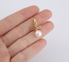 18K Gold Filled Freshwater Pearl Flower Charm, Pearl Rhinestone Pendant for Necklace Bracelet Earrings Jewelry Making Supply, CP1936