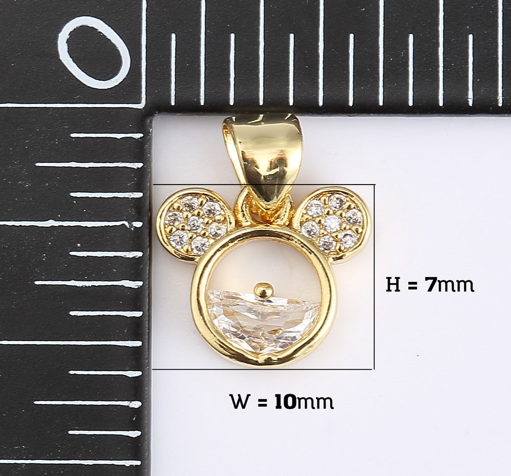 18K Gold Filled Dainty Mouse Head Charm, CZ Micro Pave Mouse Pendant for Necklace Bracelet Earrings Jewelry Making Supply, CP1937