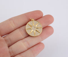 18K Gold Filled Dainty Starburst Charm, Celestial Star Medallion Pendant, Micro Pave CZ North Star for Necklace Bracelet Jewelry Making, CP1939