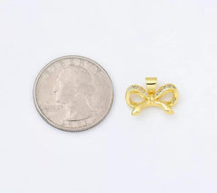 18K Gold Filled Ribbon Bow CZ Micro Pave Charm Pendant for Necklace Bracelet Earrings Jewelry Making Supply, CP1953