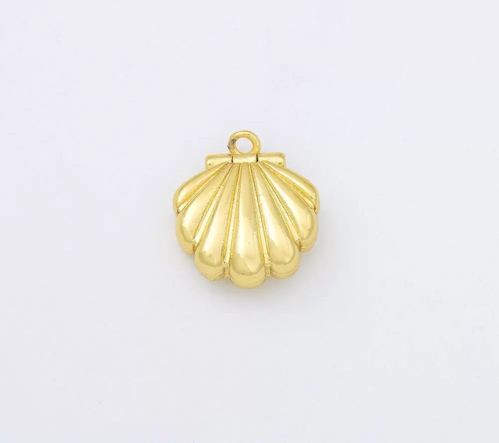 18K Gold Filled Scallop Shell Locket Charm, Seashell Locket Pendant for Necklace Bracelet Jewelry Making Supply, CP1959