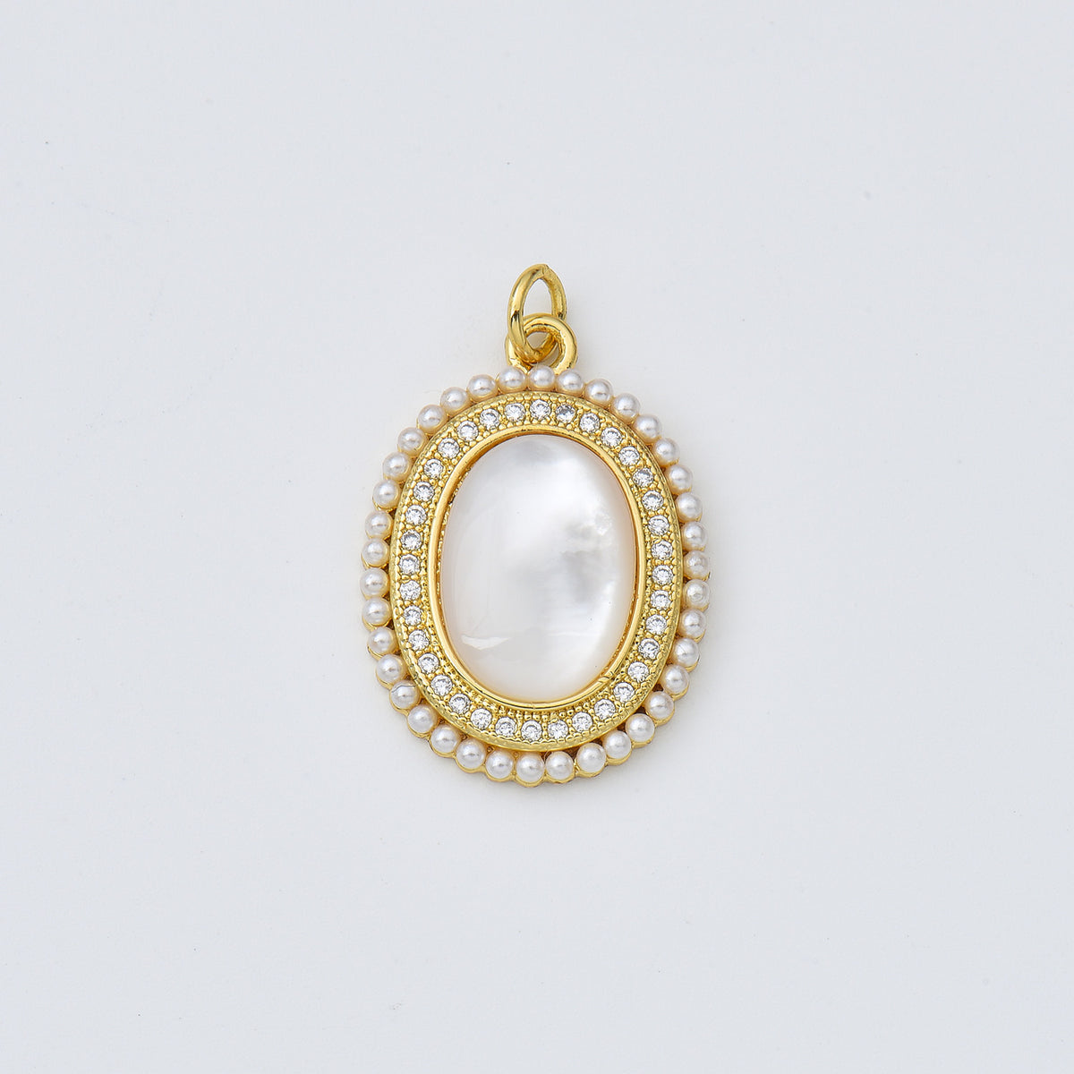 18K Gold Filled Shell Pearl Oval Charm, Mother Of Pearl Pendant for Necklace Bracelet Jewelry Making, CP1960