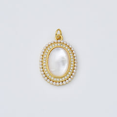 18K Gold Filled Shell Pearl Oval Charm, Mother Of Pearl Pendant for Necklace Bracelet Jewelry Making, CP1960