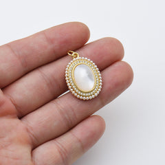 18K Gold Filled Shell Pearl Oval Charm, Mother Of Pearl Pendant for Necklace Bracelet Jewelry Making, CP1960