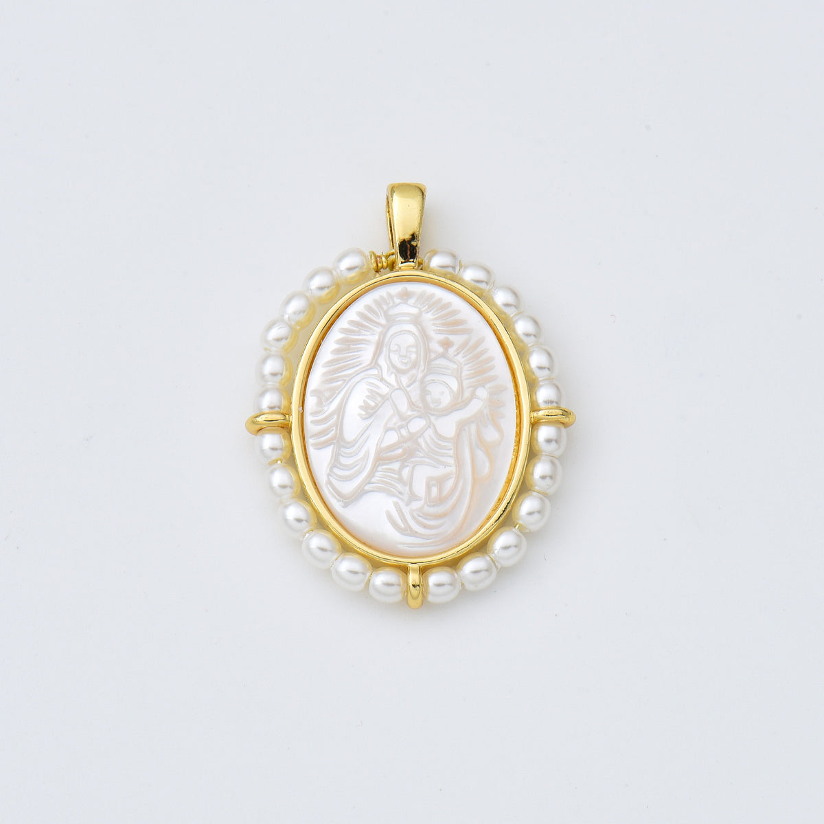 18K Gold Filled Mother Of Pearl Virgin Mary Charm, Shell Pearl Virgin Mary Pendant, Lady Of Guadalupe Medallion Charm, 20x28mm, CP1961