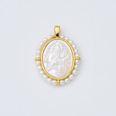 18K Gold Filled Mother Of Pearl Virgin Mary Charm, Shell Pearl Virgin Mary Pendant, Lady Of Guadalupe Medallion Charm, 20x28mm, CP1961