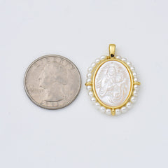 18K Gold Filled Mother Of Pearl Virgin Mary Charm, Shell Pearl Virgin Mary Pendant, Lady Of Guadalupe Medallion Charm, 20x28mm, CP1961