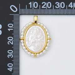 18K Gold Filled Mother Of Pearl Virgin Mary Charm, Shell Pearl Virgin Mary Pendant, Lady Of Guadalupe Medallion Charm, 20x28mm, CP1961