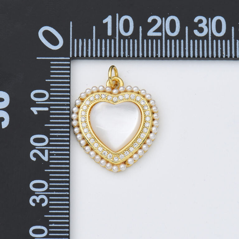 18K Gold Filled Mother Of Pearl Heart Charm, Heart Shell Pearl Pendant for Necklace Bracelet Jewelry Making Supply, CP1962