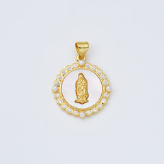 18K Gold Filled Mother Of Pearl Virgin Mary Charm, Shell Pearl Virgin Mary Pendant, Lady Of Guadalupe Medallion Charm, 20x22mm, CP1963