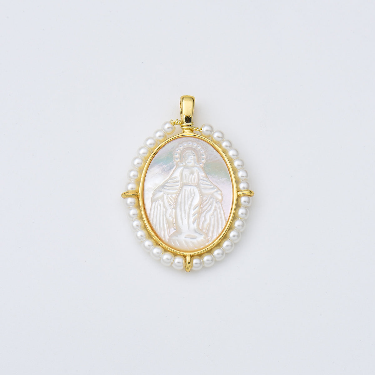 18K Gold Filled Mother Of Pearl Virgin Mary Charm, Shell Pearl Virgin Mary Pendant, Lady Of Guadalupe Medallion Charm, 20x28mm, CP1964