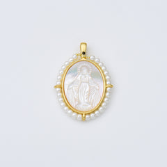 18K Gold Filled Mother Of Pearl Virgin Mary Charm, Shell Pearl Virgin Mary Pendant, Lady Of Guadalupe Medallion Charm, 20x28mm, CP1964