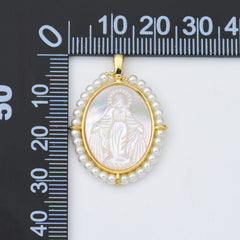 18K Gold Filled Mother Of Pearl Virgin Mary Charm, Shell Pearl Virgin Mary Pendant, Lady Of Guadalupe Medallion Charm, 20x28mm, CP1964