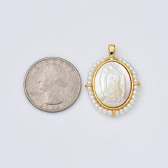 18K Gold Filled Mother Of Pearl Virgin Mary Charm, Shell Pearl Virgin Mary Pendant, Lady Of Guadalupe Medallion Charm, 20x28mm, CP1966