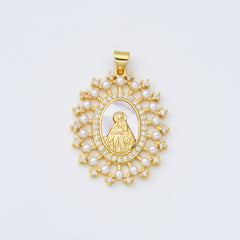 18K Gold Filled Mother Of Pearl Virgin Mary Charm, Shell Pearl Virgin Mary Pendant, Lady Of Guadalupe Medallion Charm, 25x31mm, CP1967