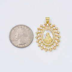 18K Gold Filled Mother Of Pearl Virgin Mary Charm, Shell Pearl Virgin Mary Pendant, Lady Of Guadalupe Medallion Charm, 25x31mm, CP1967