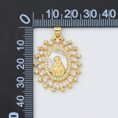 18K Gold Filled Mother Of Pearl Virgin Mary Charm, Shell Pearl Virgin Mary Pendant, Lady Of Guadalupe Medallion Charm, 25x31mm, CP1967