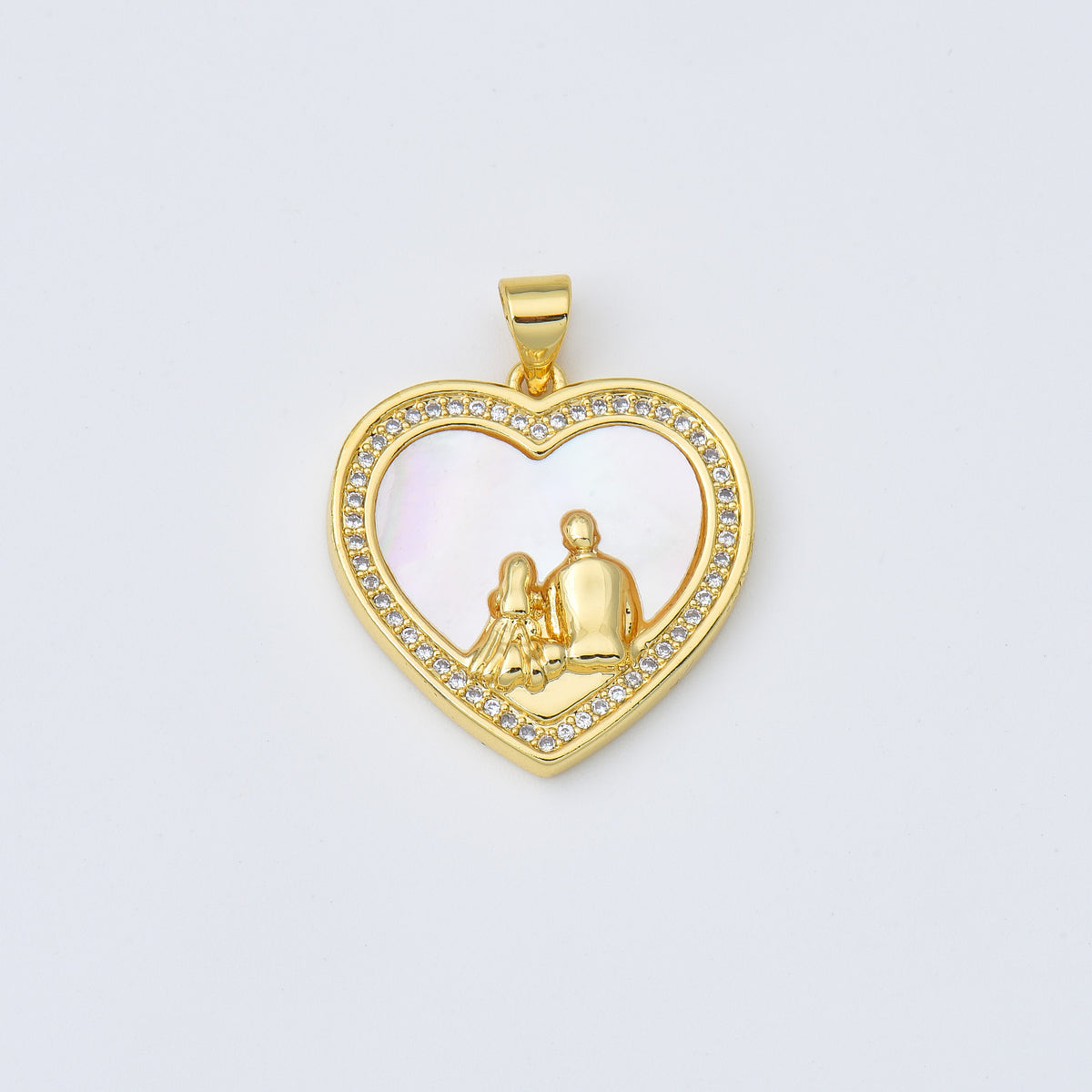 18K Gold Filled Shell Pearl Heart Charm, Father Daughter Heart Pendant, Fathers Day Gift, 22x23mm, CP1968