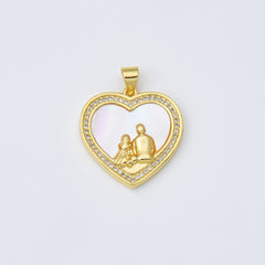 18K Gold Filled Shell Pearl Heart Charm, Father Daughter Heart Pendant, Fathers Day Gift, 22x23mm, CP1968