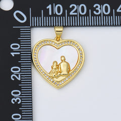 18K Gold Filled Shell Pearl Heart Charm, Father Daughter Heart Pendant, Fathers Day Gift, 22x23mm, CP1968