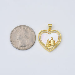 18K Gold Filled Shell Pearl Heart Charm, Father Daughter Heart Pendant, Fathers Day Gift, 22x23mm, CP1968