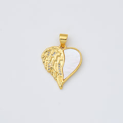 18K Gold Filled Shell Pearl Heart Charm, Angel Wing Heart Pendant, Mother Of Pearl Heart Charm, 18x21mm, CP1969