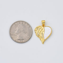 18K Gold Filled Shell Pearl Heart Charm, Angel Wing Heart Pendant, Mother Of Pearl Heart Charm, 18x21mm, CP1969