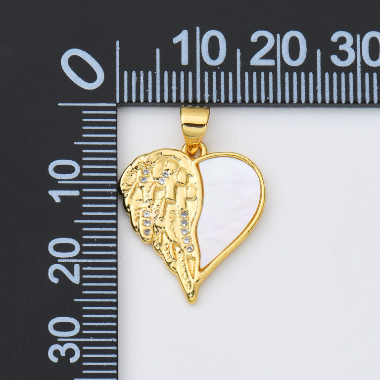 18K Gold Filled Shell Pearl Heart Charm, Angel Wing Heart Pendant, Mother Of Pearl Heart Charm, 18x21mm, CP1969