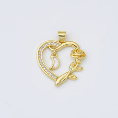 18K Gold Filled Shell Pearl Heart Charm, Rose Flower Heart Pendant, Mother Of Pearl Heart Charm, 23x24mm, CP1970