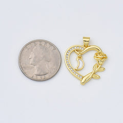 18K Gold Filled Shell Pearl Heart Charm, Rose Flower Heart Pendant, Mother Of Pearl Heart Charm, 23x24mm, CP1970