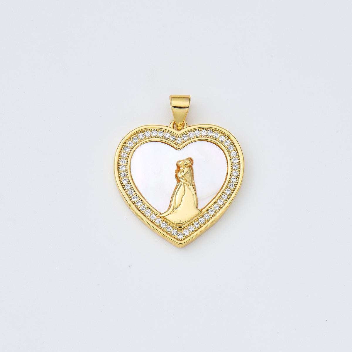 18K Gold Filled Shell Pearl Heart Charm, Wedding First Dance Heart Pendant, for Necklace Bracelet Jewelry Making, Anniversary Gift, CP1972