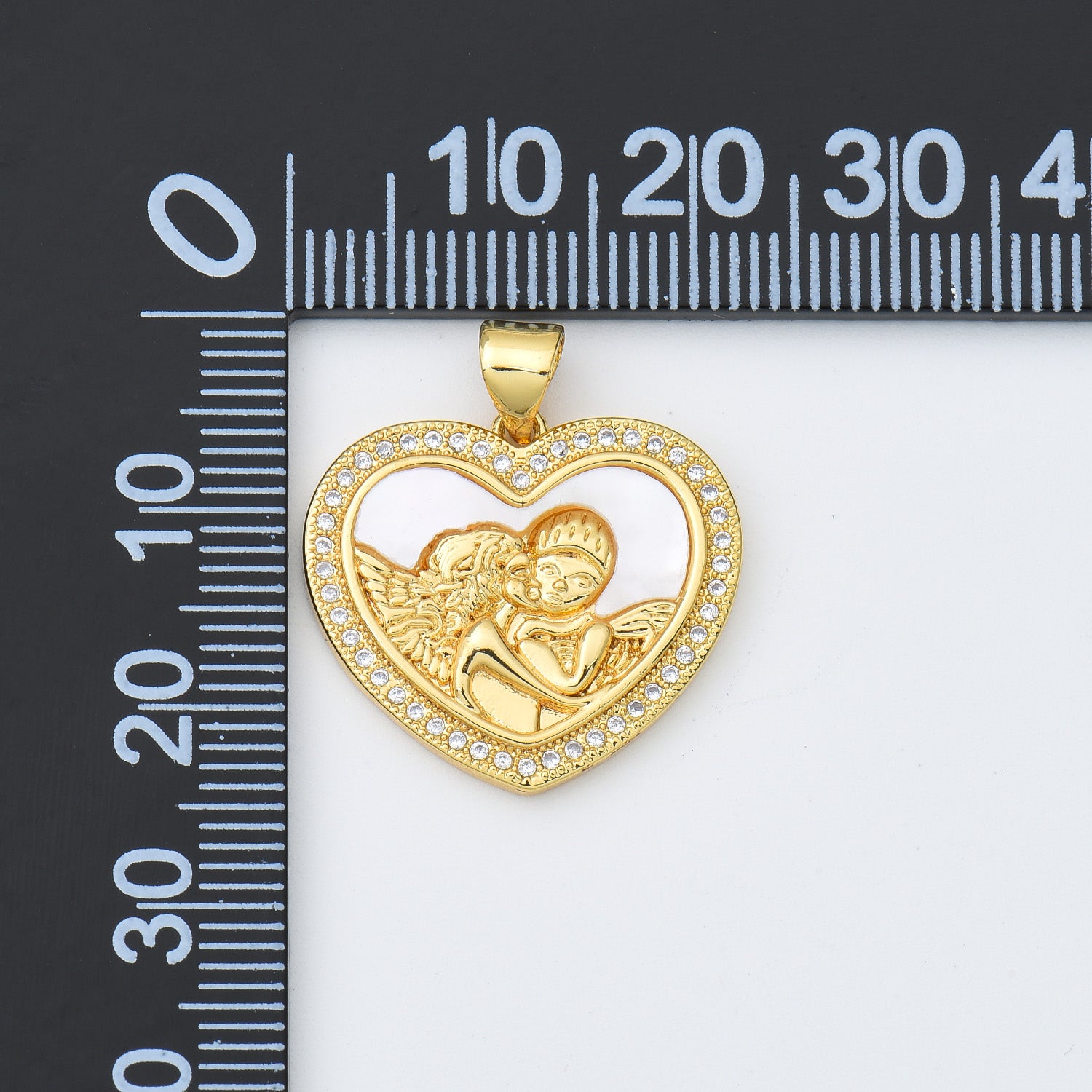 18K Gold Filled Kissing Cherub Angel Charm, Shell Pearl Heart Pendant for Necklace Bracelet Jewelry Making Supply, CP1974